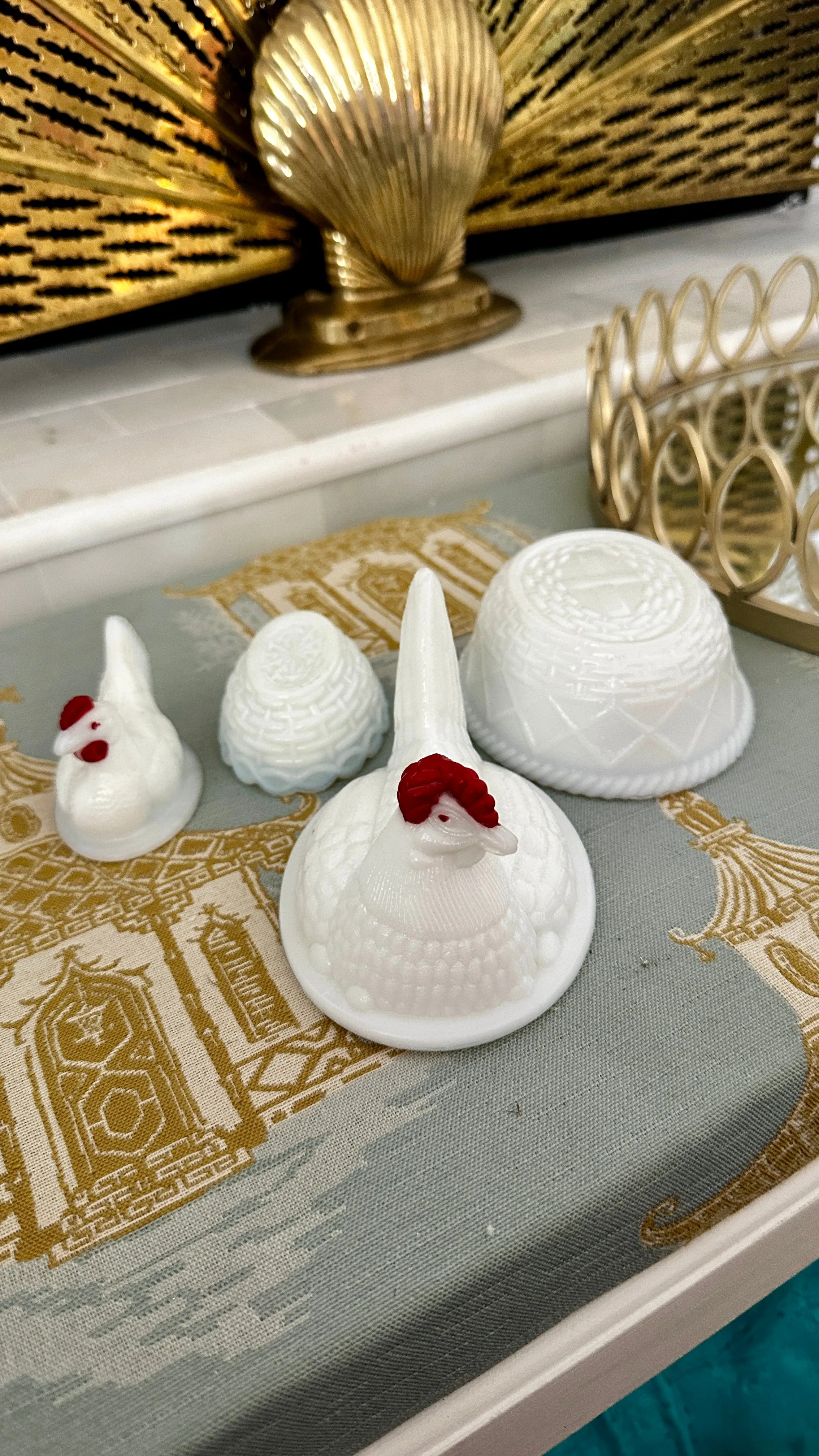 Vintage Hen On Nest Dish, Opaline Westmoreland Milk Glass, 2 Available
