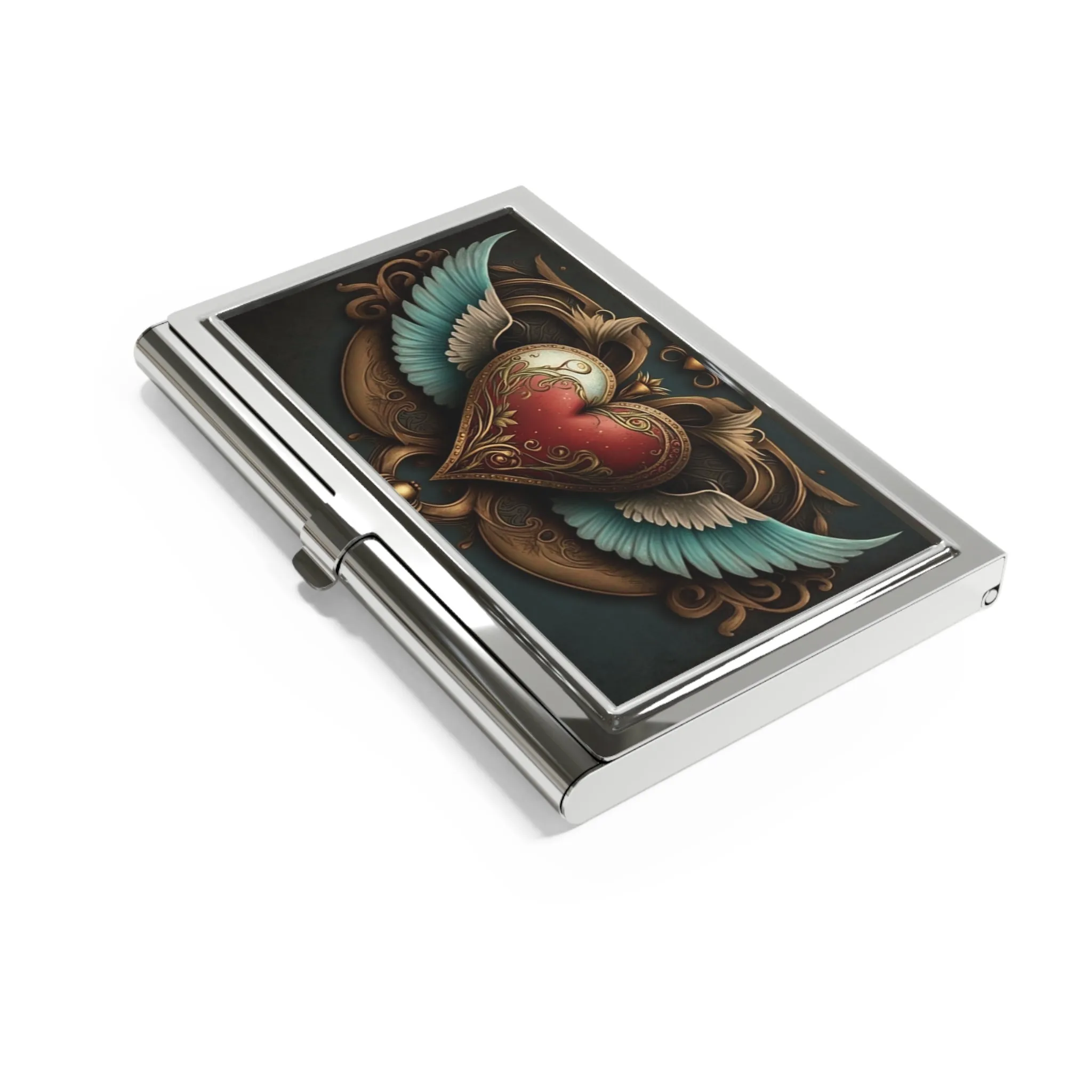 Vintage Victorian Winged Heart Business Card Holder