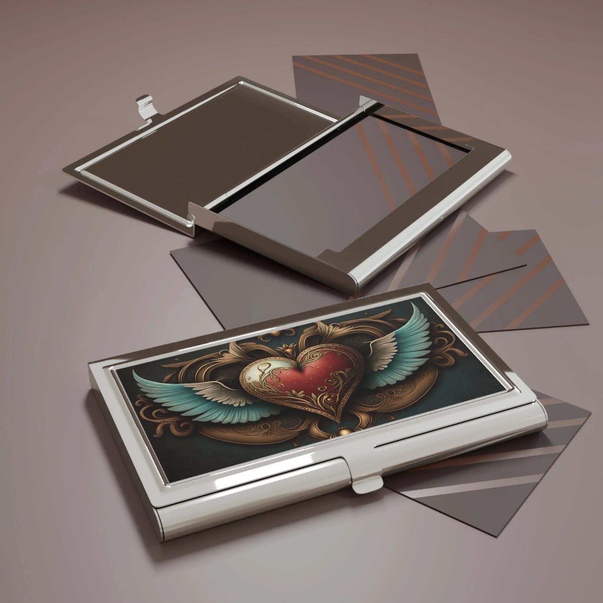 Vintage Victorian Winged Heart Business Card Holder