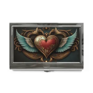 Vintage Victorian Winged Heart Business Card Holder