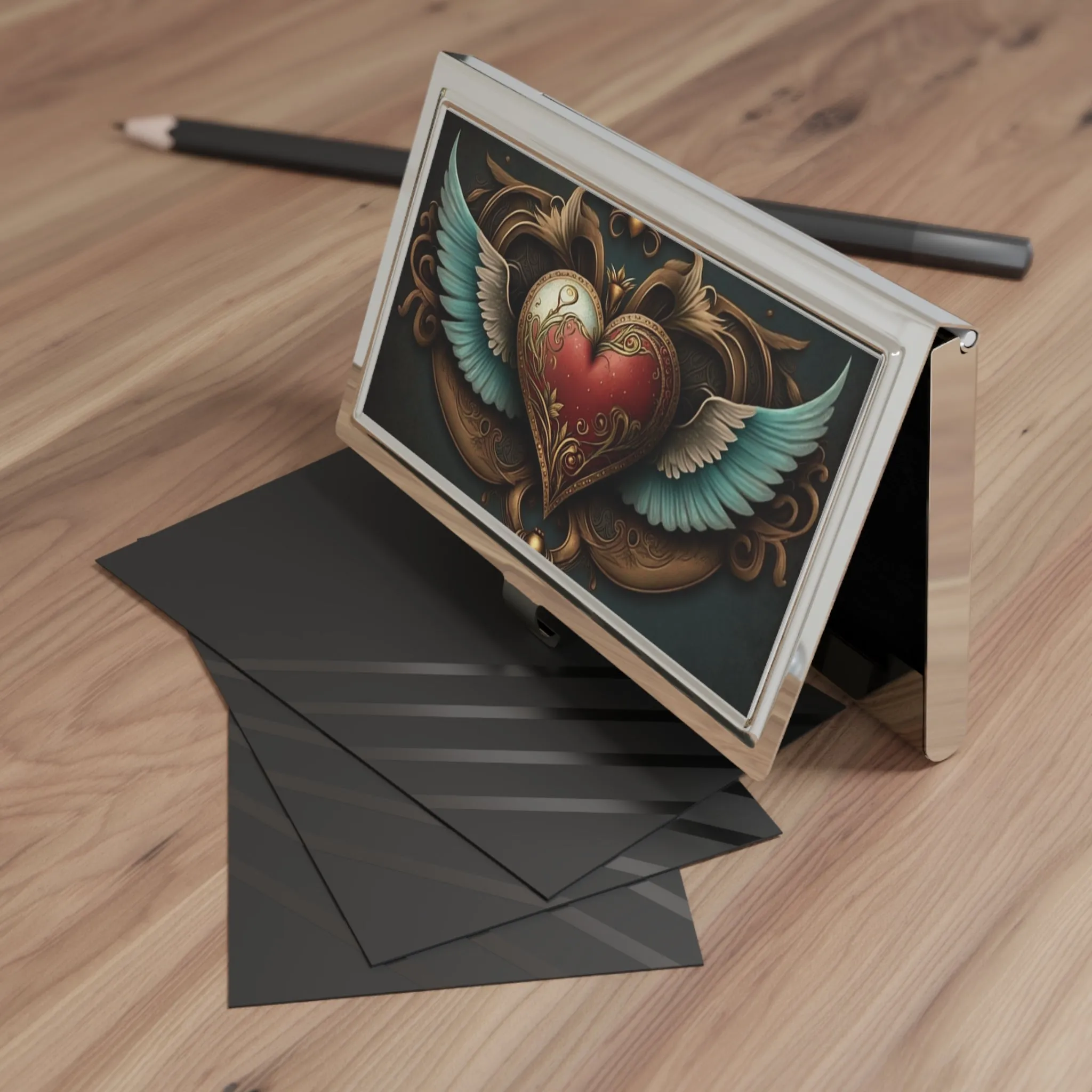 Vintage Victorian Winged Heart Business Card Holder