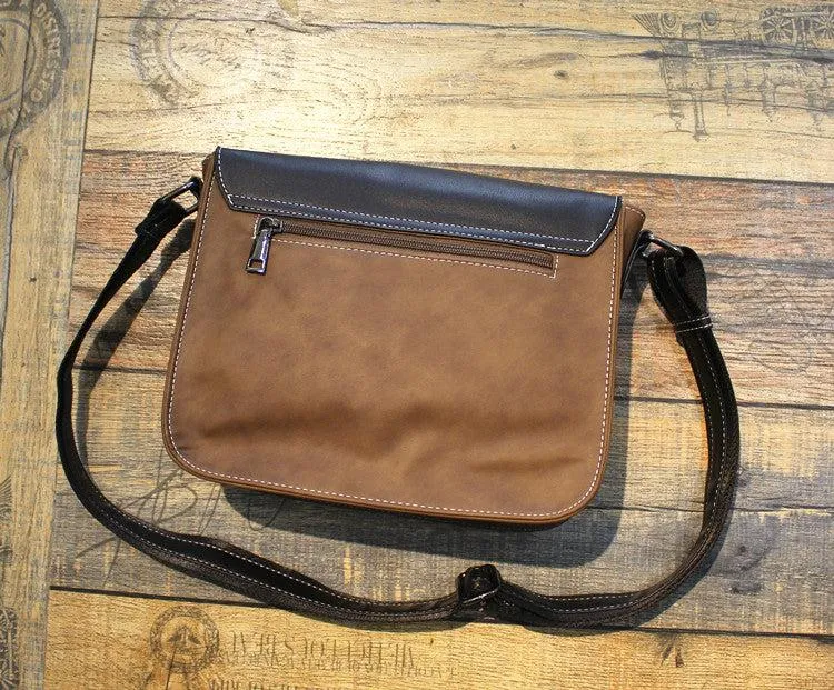Vvsha  Christmas Gift Color Block Leather Messenger Bag