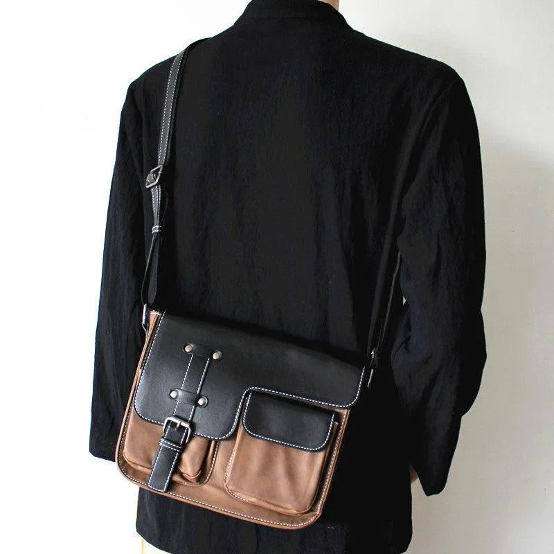 Vvsha  Christmas Gift Color Block Leather Messenger Bag