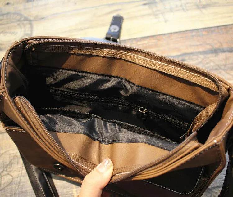 Vvsha  Christmas Gift Color Block Leather Messenger Bag