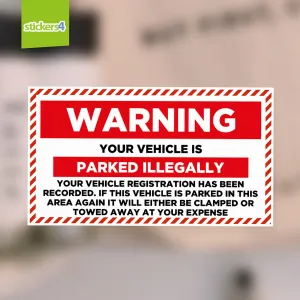 Warning Sticker - Parked Illegally