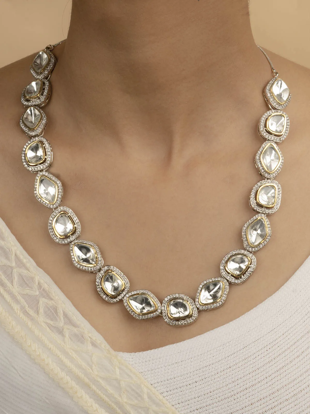 White Color Faux Polki Necklace Set - PK-S10