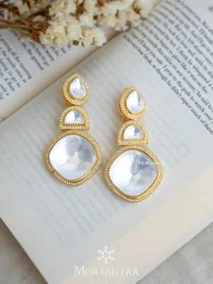 White Color Gold Plated Faux Polki Earrings - PK-E28G