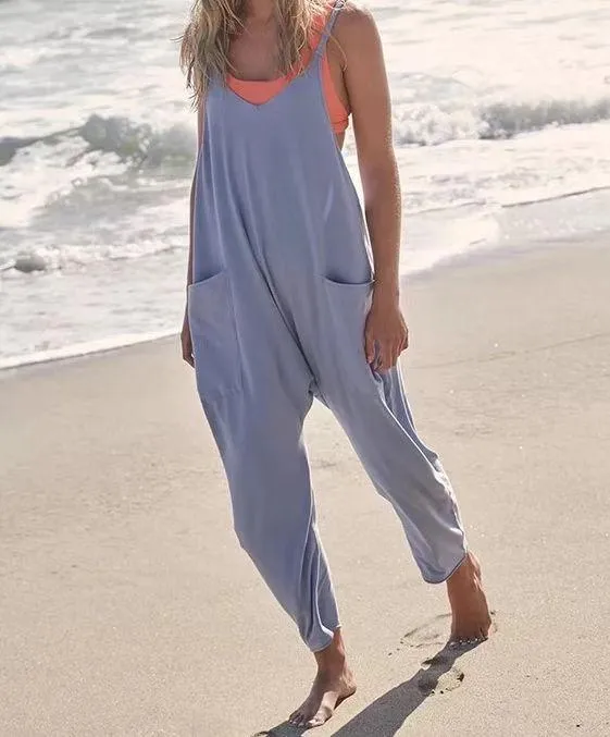 Wide-Leg Jumpsuit With Pockets Zipper