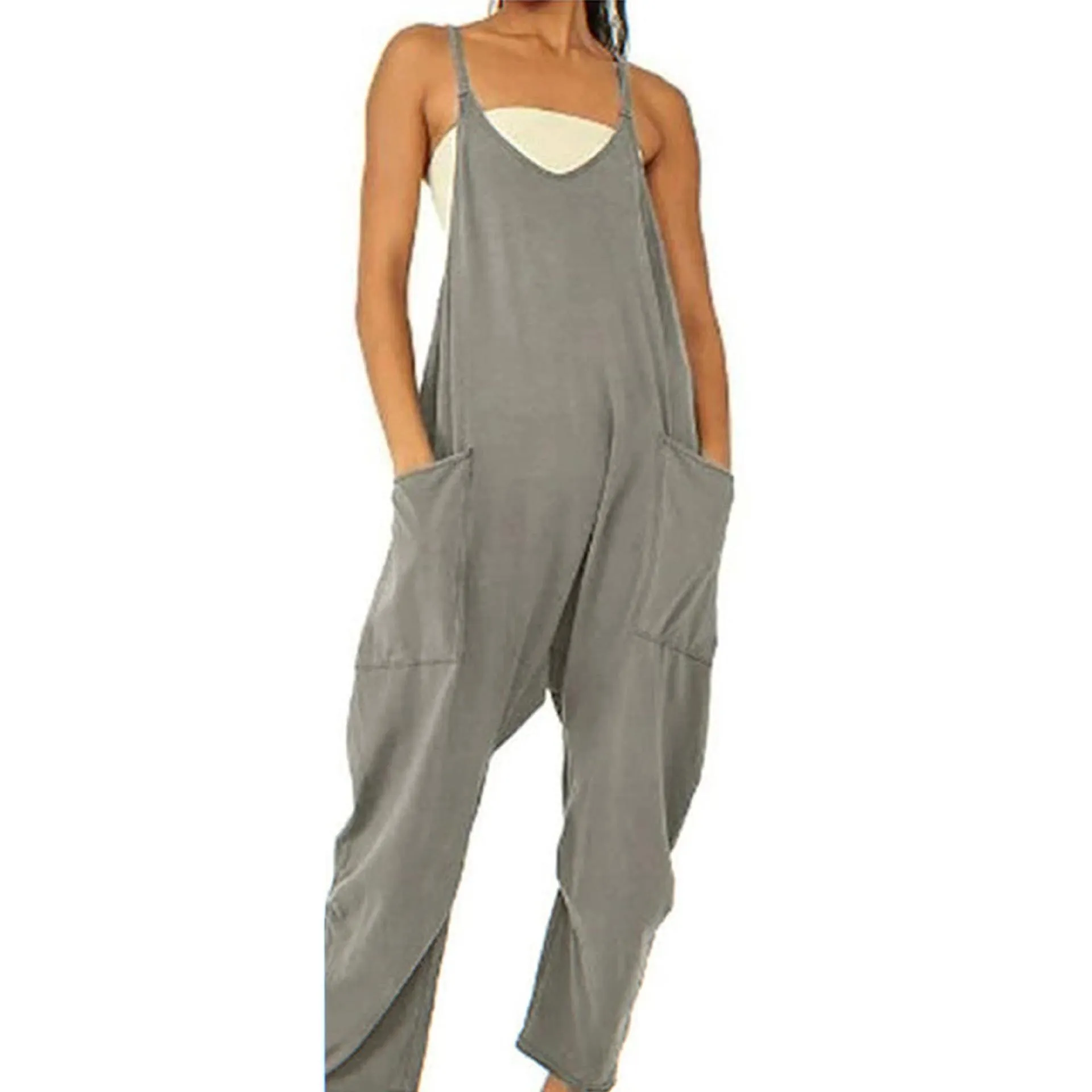 Wide-Leg Jumpsuit With Pockets Zipper