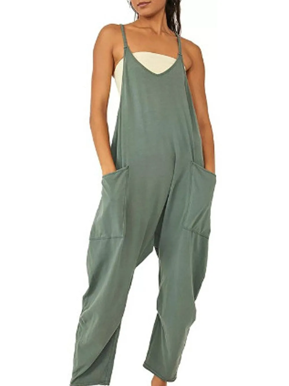 Wide-Leg Jumpsuit With Pockets Zipper