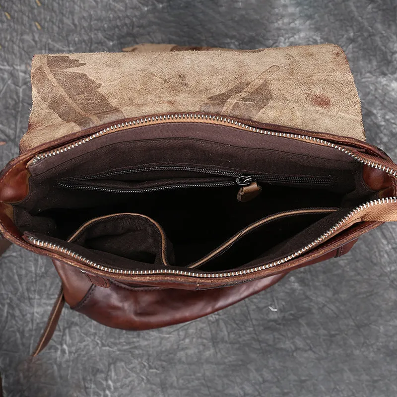 Women Vintage Emlossing Cowhide Leather Backpack 9043