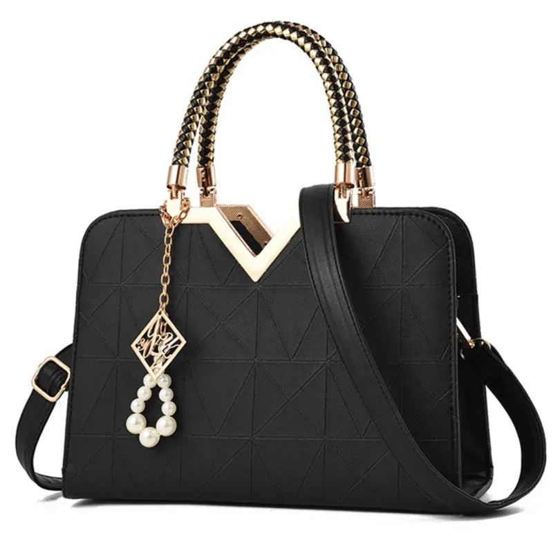 Women's Patchwork PU Leather Handbag - Elegant Office and Casual Shoulder Bag