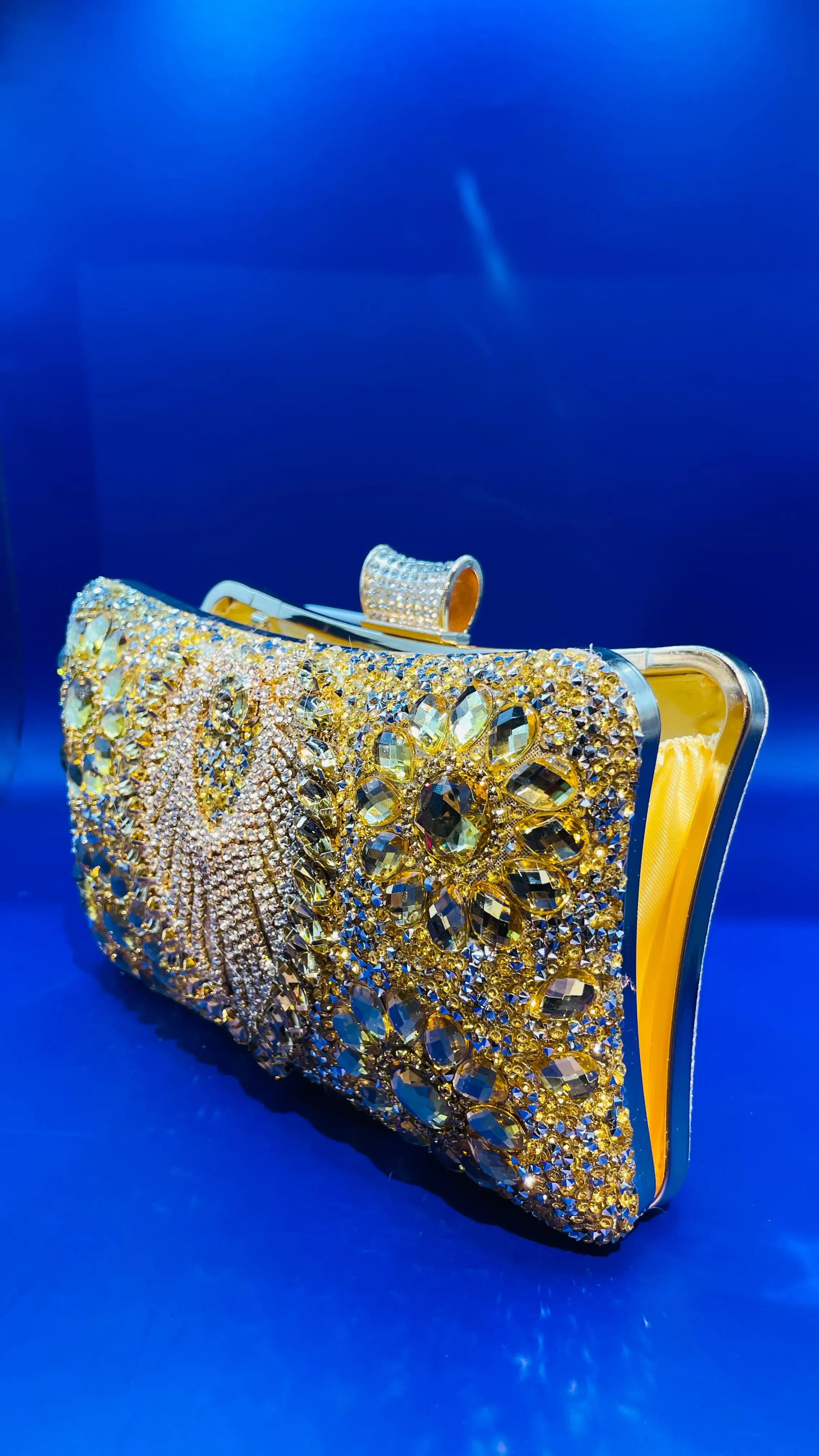 Zarina Gold Rhinestone and Sequins Statement Clutch