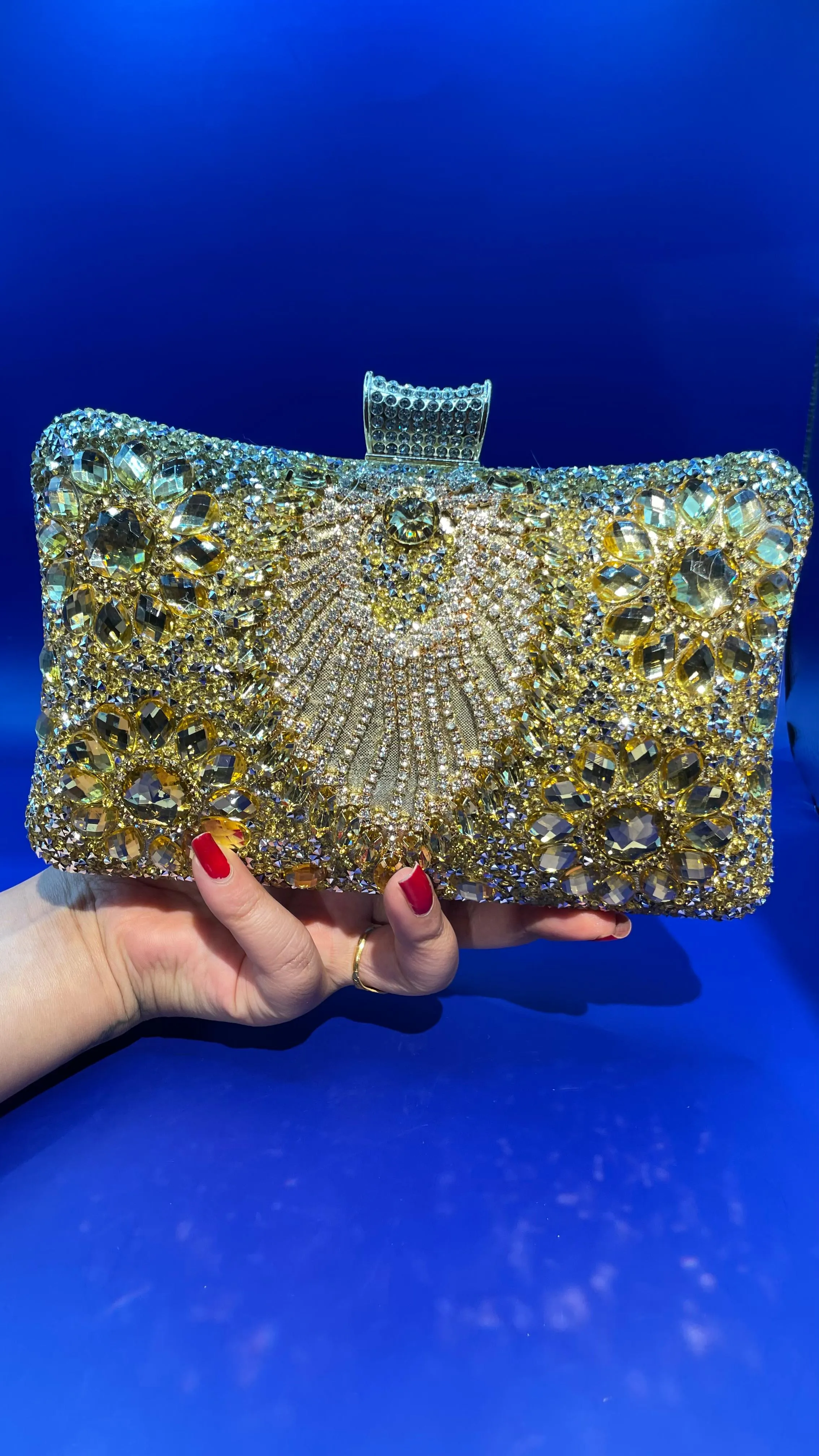 Zarina Gold Rhinestone and Sequins Statement Clutch